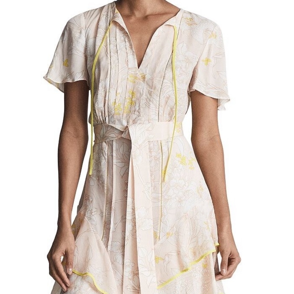 NWT Reiss Women's Floral Carlotta Tie Waist Flippy Blush Mini Dress Size 12 - Picture 2 of 12